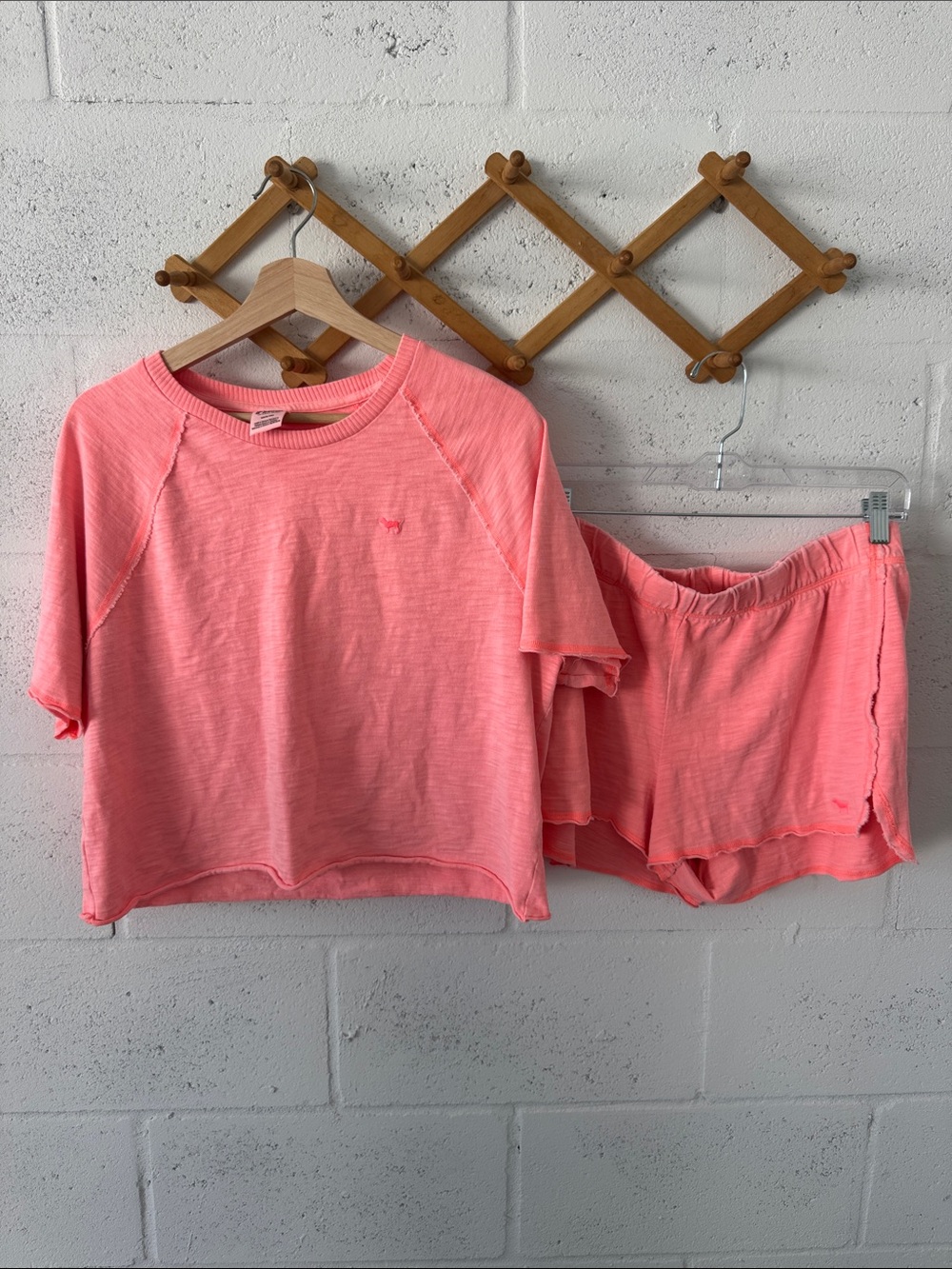 Neon peach PINK Two-Piece short Set